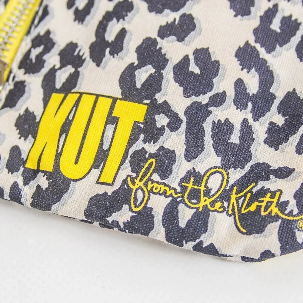 KUT From The Kloth Leopard Print Wristlet Clutch Navy Yellow Zip Pouch Bag